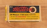 Western .30 Mauser (7.63x25mm) ammunition – FULL BOX OF 50, RARE, vintage firearms - Image 1 of 2
