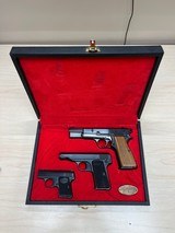Browning Grade 1 three pistol set , Ring Hammer Hi Power, 1910 380 and 25acp Baby Browning Set #2