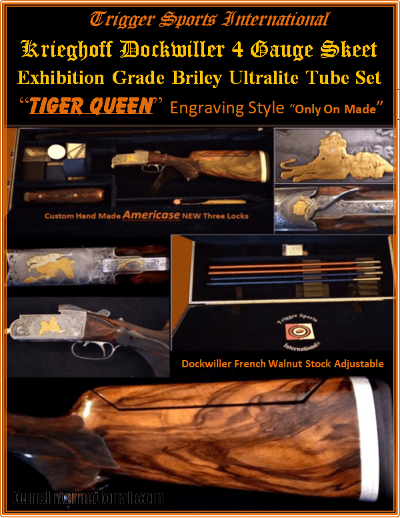 Krieghoff Dockwiller Custom Exhibition 4 Gauge Briley Tube Skeet Set -One Made -Tiger Queen