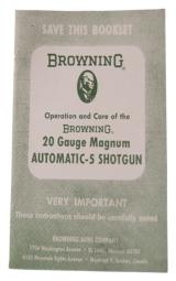 Op & Care of the Browning 20 Ga Magnum Automatic 5 Shotgun