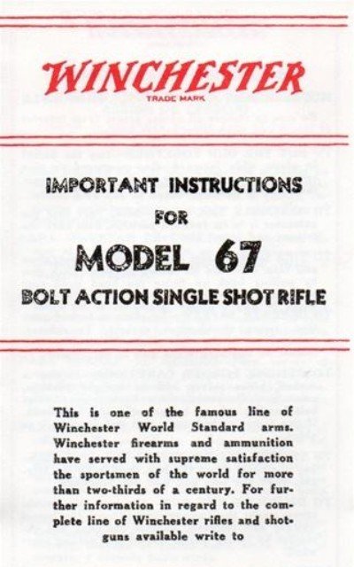 Winchester Model 67 Important Instructions