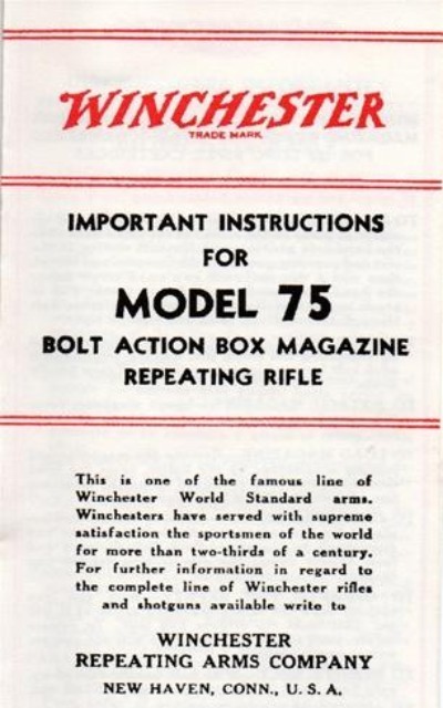 Winchester Model 75 Important Instructions