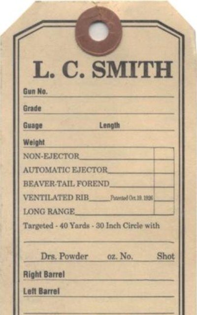 L. C. Smith Factory Original Hang Tag