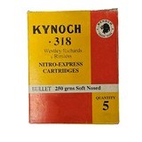Kynoch .318 Westley Richards Rimless - Nitro Express Cartridges - 250 GR. Soft Nosed - 5 Count (3 AVAILABLE) - Image 1 of 1