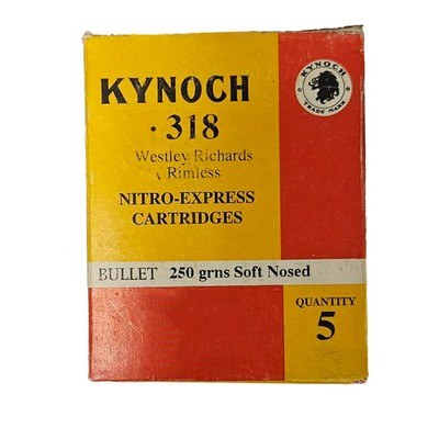 Kynoch .318 Westley Richards Rimless - Nitro Express Cartridges - 250 GR. Soft Nosed - 5 Count (3 AVAILABLE) - Image 1 of 1