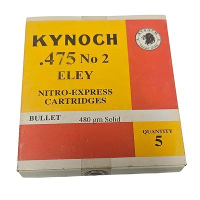 Kynoch .475 No. 2 Eley - Nitro Express Cartridges - 480 Grain Solid - 5 Count (14 AVAILABLE) - Image 1 of 1
