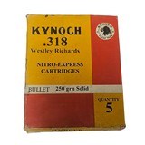 Kynoch .318 Westley Richards - Nitro Express Cartridges - 250 Grain Solid - 5 Count (1 AVAILABLE) - Image 1 of 1