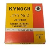  Kynoch .475 No. 2 Jeffery - Nitro Express Cartridges - 500 Grain Solid - 5 Count (16 AVAILABLE) - Image 1 of 1