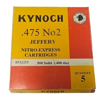  Kynoch .475 No. 2 Jeffery - Nitro Express Cartridges - 500 Grain Solid - 5 Count (16 AVAILABLE) - Image 1 of 1