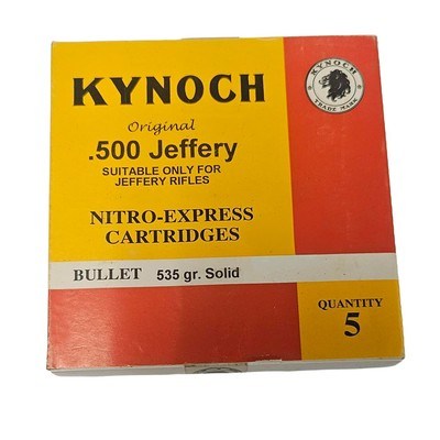 Kynoch Original .500 Jeffery - Nitro Express Cartridges - 535 Grain Solid - 5 Count (9 AVAILABLE) - Image 1 of 1