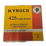 Kynoch .425 Westley Richards - Nitro Express Cartridges - 410 Grain Solid - 5 Count (2 AVAILABLE) - Image 1 of 1