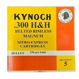  Kynoch .300 H&H Belted Rimless Magnum - Nitro Express Cartridges - 220 Grain Solid - 5 Count (9 AVAILABLE) - Image 1 of 1