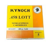 Kynoch .458 Lott - Nitro Express Cartridges - 480 Grain Solid - 5 Count (2 AVAILABLE) - Image 1 of 1