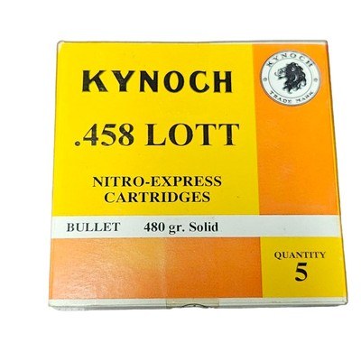 Kynoch .458 Lott - Nitro Express Cartridges - 480 Grain Solid - 5 Count (2 AVAILABLE) - Image 1 of 1