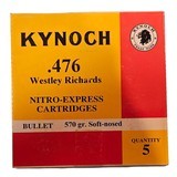 Kynoch .476 Westley Richards - Nitro Express Cartridges - 570 Grain Soft-Nosed - 5 Count (3 AVAILABLE) - Image 1 of 1
