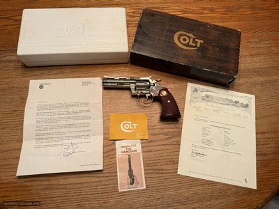 Collector Grade 1976 Nickel 4
Colt Diamondback 38 Special with Original Box and Colt Archive Letter