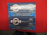 2 Boxes 100 Rds PPU 9MM Luger Factory Ammo - 1 of 4