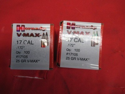 2 Boxes 200 Hornady V-Max 17 Cal Bullets