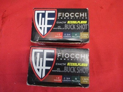 2 Boxes 20 Rds Fiocchi Nickel Plated Buck Shot 12ga - Image 1 of 3