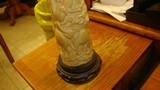 VINTAGE VERY OLD ELEPHANT TUSK ON A BASE 10 INCHES DIA. AT BASE 16 INCHES LONG COMPLETELY CARVED - 6 of 8