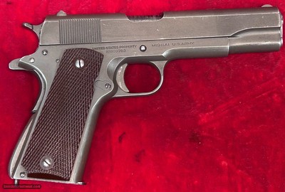 Colt 1911A1 US GI WW2
45 ACP Mfg 1943. Matching slide and frame, all original. WB inspector stamped