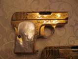 Pair of SPANISH colt 1918 BRONCO Gold Plated and Factory Engraved 7.65 Pistols - 5 of 5