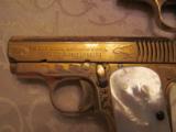 Pair of SPANISH colt 1918 BRONCO Gold Plated and Factory Engraved 7.65 Pistols - 2 of 5