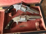 Smith & Wesson Model 1 1/2 No. 1 1/2 First Issue Rare Pair of Silverplated and Acid Etched in Case 32 Rimfire Revolver - 4 of 9