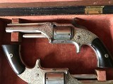 Smith & Wesson Model 1 1/2 No. 1 1/2 First Issue Rare Pair of Silverplated and Acid Etched in Case 32 Rimfire Revolver - 2 of 9