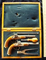 Antique European Dueling Pistol Set Cased with Accessories