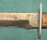 SHEFFIELD,ENGLAND,JOHNATHAN CROOKES,BABY BOWIE SHEATH KNIFE,9.5 OVER-ALL-BLADE 5.5--JIGGED STAG/BONE HANDLES-- - 3 of 5