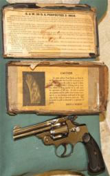 SMITH & WESSON--PREFECTED--.38 FIVE SHOT-- DOUBLE LOCKED TOP BREAK--NICKEL -- TARGET 2 SCREW GRIPS--MADE 1909 --- 1 of 16