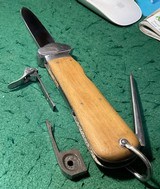WW 2 = German Paratrooper Knife = Gravity blade in perfect condition w/ makers name = Knife being sold as a parts only == Walnut Grips perfect = - 2 of 4