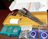 REMINGTON NEW ARMY - UBERTI = Model 0120 black powder = Box, papers, SUPPLIES = NICKEL OCTAGON BARREL - 2 of 4