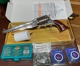 REMINGTON NEW ARMY - UBERTI = Model 0120 black powder = Box, papers, SUPPLIES = NICKEL OCTAGON BARREL