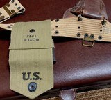 MILITARY ISSUE = WW 1 CANVAS WEB BELT, WW 2 LEATHER FLAP HOLSTER - MAGAZINE POUCH = TWO MAGAZINES = BRASS FURNITURE - 5 of 8