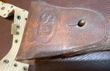 MILITARY ISSUE = WW 1 CANVAS WEB BELT, WW 2 LEATHER FLAP HOLSTER - MAGAZINE POUCH = TWO MAGAZINES = BRASS FURNITURE - 2 of 8