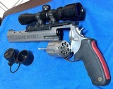 RAGING 22 HORNET = 10 INCH RIBBED BARREL = STAINLESS = PREMIRE SCOPE = CUSHIONED GRIPS = TAURUS HAND CANNON - 1 of 10