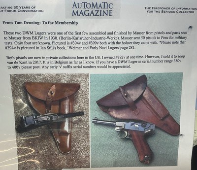 PERU = LUGER # 399V = ONE of 50 MADE = ONE of 4 REMAINING = 98% Condition = Matching HOLSTER & Numbered MAGAZINE = - Image 2 of 14