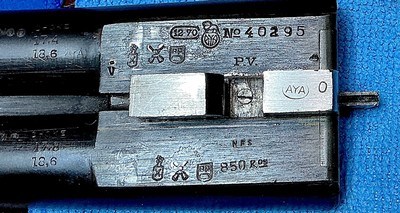 SINGLE TRIGGER = AYA = SIDE X SIDE = MADE 1949 = 12.Ga. = ENGRAVED = CHECKERED = MADE IN SPAIN = 98% = - Image 3 of 15