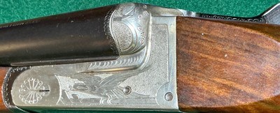 SINGLE TRIGGER = AYA = SIDE X SIDE = MADE 1949 = 12.Ga. = ENGRAVED = CHECKERED = MADE IN SPAIN = 98% = - Image 7 of 15