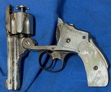 SAFETY HAMMERLESS ,, 2nd model.38 CALIBER = MADE 1887/88 = NICKEL = GENUINE FACTORY INSTALLED MOTHER OF PEARL GRIPS - Image 10 of 14