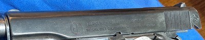 ARGENTINE = COLT = .45 ACP = NUMBERS MATCH = FAUX PEARLIZED GRIPS = SOLID = MECHANICALLYPERFECT = BLUE SLIDE = POLISHED FRAME - Image 3 of 17