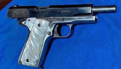 ARGENTINE = COLT = .45 ACP = NUMBERS MATCH = FAUX PEARLIZED GRIPS = SOLID = MECHANICALLYPERFECT = BLUE SLIDE = POLISHED FRAME - Image 17 of 17