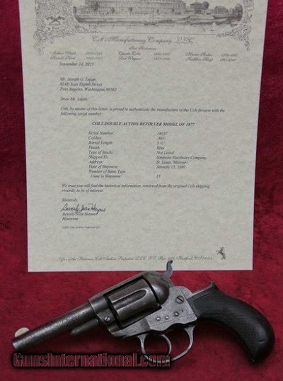 Colt 1877 from last Indian wars fights in battles of Wounded Knee and Drexel Mission.