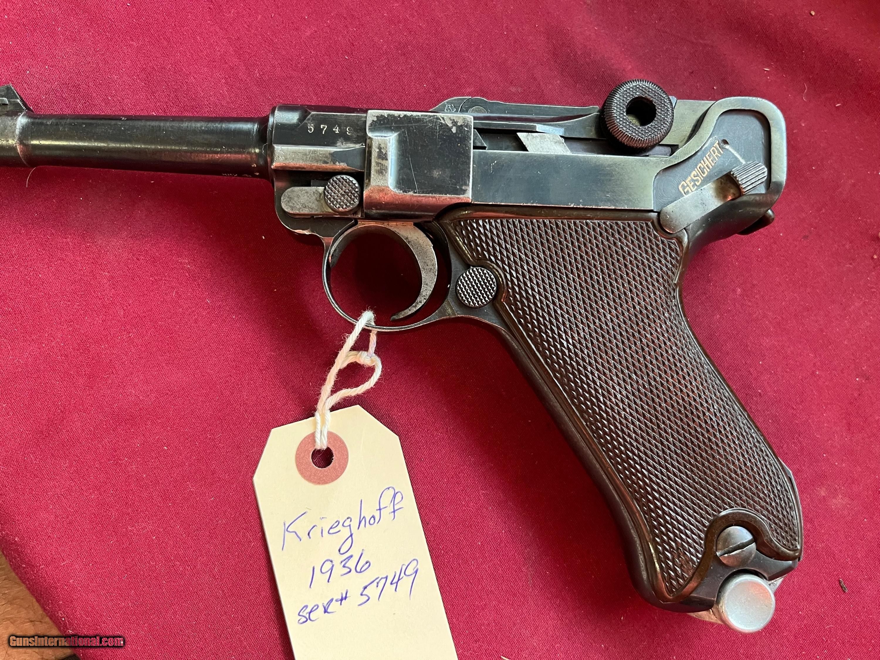 GERMAN KRIEGHOFF SUHL 1936 P08 LUGER SEMI AUTO PISTOL 9MM