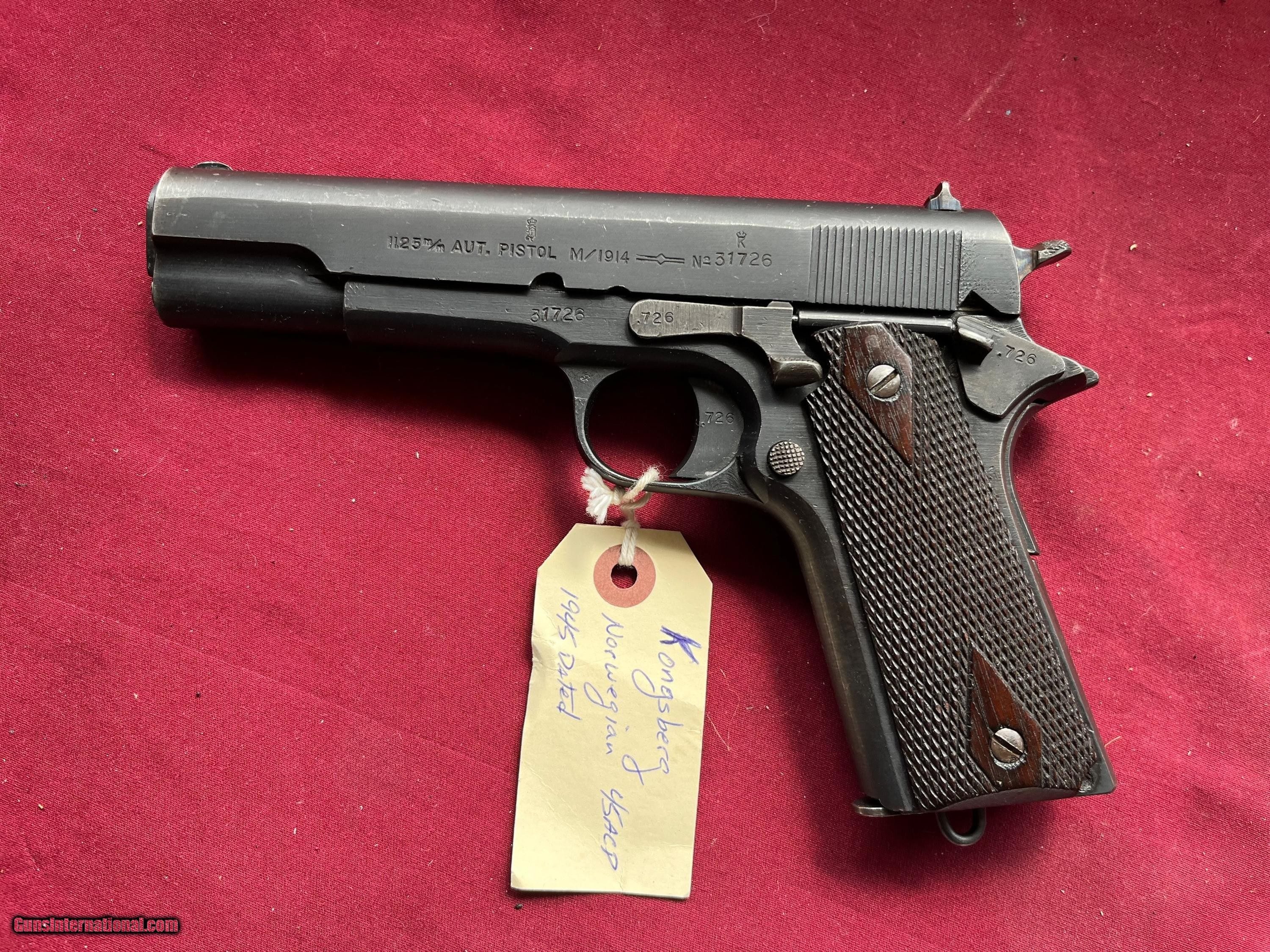 NORWEGIAN KONGSBERG MODEL 1914 SEMI AUTO MILITARY PISTOL 45ACP 1911