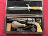 CASED COLT 1860 ARMY REVOLVER N.Y. ENGRAVED ,CHECKERED IVORY GRIPS.