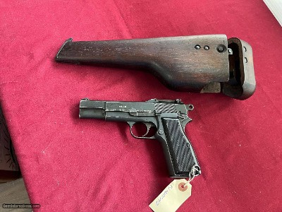 BROWNING FN HI POWER CANADIAN INGLIS SEMI AUTO PISTOL 9MM WITH STOCK