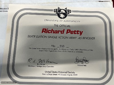 RICHARD PETTY SILVER EDITION SINGLE ACTION ARMY 45 LC ~ #550 OF 1000 ~ Sale $2600.00 ~ - Image 15 of 15